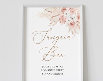 Sangria bar sign, boho bridal shower, wine decor, floral in terracotta, sangria bar, table sign, printable, instant download