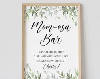 Panneau Greenery Momosa : bar à mimosa pour baby shower (téléchargement numérique)