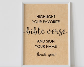 Highlight your favorite bible verse sign, rustic bridal shower activity, kraft, printable, instant download