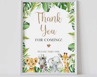 Thank you for coming sign, safari baby shower, favors sign, thank you sign, jungle animals safari, printable, instant download