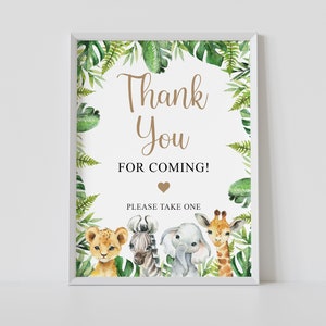 Cartello "Grazie per essere venuto", baby shower safari, cartello per bomboniere, cartello di ringraziamento, safari con animali della giungla, stampabile, download immediato
