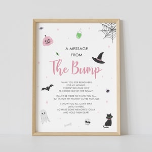 Message from the bump sign, pastel halloween baby shower, bump sign, pink, girl, printable, message from baby, instant download