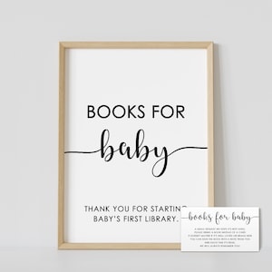 Livres pour bébé signe + cartes, signe minimaliste de baby shower, noir et blanc, neutre sexiste, moderne, simple, imprimable, téléchargement immédiat