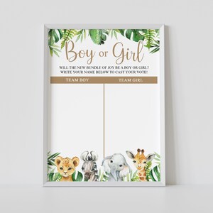 Geslacht onthulling grafiek jongen of meisje, safari babyshower, raad het geslacht-teken, jungle, hij of zij tekent, afdrukbaar, instant download