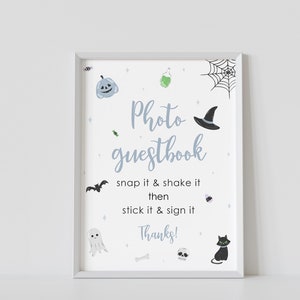photo guestbook sign, pastel halloween baby shower, blue, boy, printable, instant download