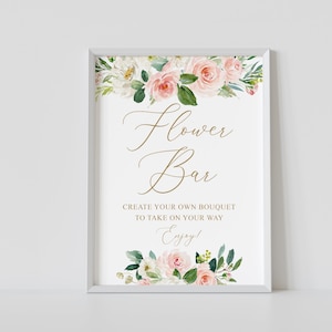 Blush Floral Flower Bar Sign: Bridal Shower Bouquet Bar (Digital Download)