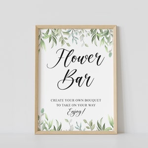 flower bar sign, greenery, flower favor sign, bouquet bar sign, baby shower favor table sign, printable, instant download
