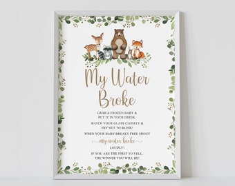 Woodland Baby Shower Game: My Water Broke Printable (Digital Download)