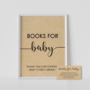 "Bücher für Baby Schild + Karten, rustikal, Kraft, druckbares Schild ""Baby"" , sofort Download."