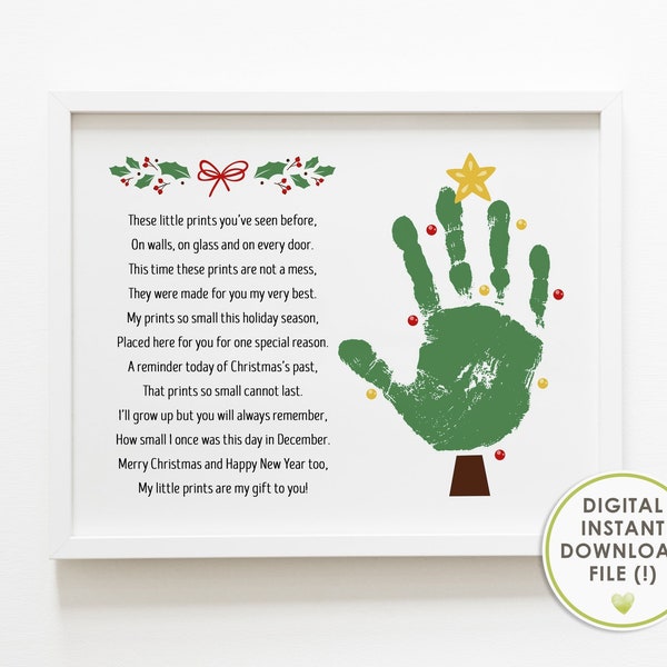 christmas gift from baby, handprint art, christmas poem, to grandma, to mom, to dad, kids craft, keepsake, memory, instant download