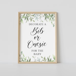Dekorieren Sie ein Lätzchen oder Strampelanzug Zeichen, grünes Blatt Dekor Babyparty, Onesie Dekorieren Zeichen, grünes Laub Dekorieren Stationsschild, sofortdownload