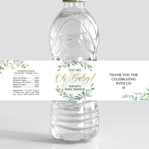 greenery baby shower, water bottle label template, foliage, greenery and gold, personalization, printable, EDITABLE, instant download