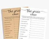 the price is right, rustic baby shower game, virtual + printable, instant download, kraft + white