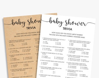 baby shower trivia, digital download, printable baby shower games, baby trivia game, rustic baby shower trivia, kraft, instant download