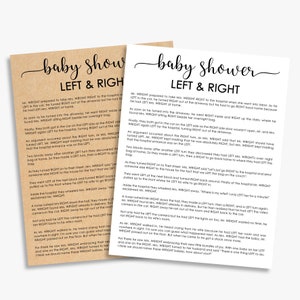 Gioco per baby shower con scritta "sinistra destra", baby shower rustico Kraft, gioco per baby shower con libro di fiabe con scritta "sinistra o destra", Passa il premio, stampabile, download immediato