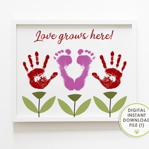 handprint art grandparents, valentines day handprint craft activity, love grows here, gifts for grandparents from grandkids