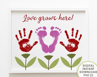 handprint art grandparents, valentines day handprint craft activity, love grows here, gifts for grandparents from grandkids