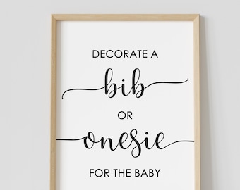 Decorate a bib or onesie, minimalist, baby shower sign, black & white, onesie decorating sign, gender neutral, instant download