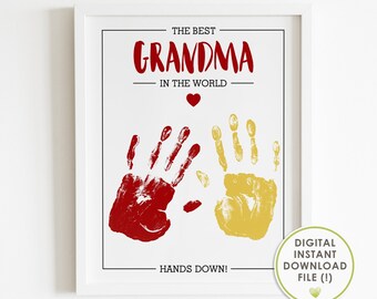 handprint art craft, mothers day gifts for grandma, from grandkids, DIY, card, best grandma in the world, printable, instant download