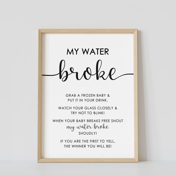 My water broke game sign, minimalist baby shower activity, printable ice cube frozen babies game, black & white, instant download