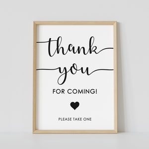 Letrero de agradecimiento por venir, baby shower minimalista, letrero de recuerdos, blanco y negro, letrero de agradecimiento, por favor, tome uno, imprimible, descarga instantánea