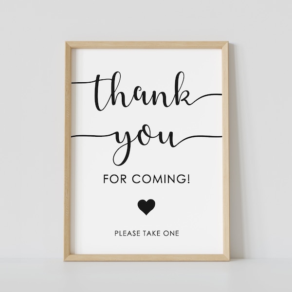 Thank you for coming sign, minimalist baby shower, favors sign, black & white, thank you sign, please take one, printable, instant download