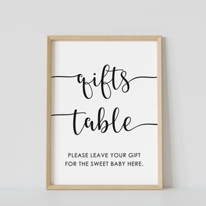 gifts table sign for baby shower, minimalist, gender neutral, black & white, modern, simple, printable, instant download