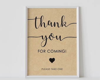 Thank you for coming sign, rustic baby shower, kraft, favors sign, thank you sign, please take one, printable, instant download