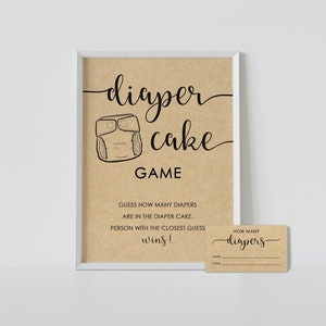 Juego de pastel de pañales, baby shower rústico, adivina cuántos pañales, kraft, juego de adivinanzas de pastel de pañales, imprimible, descarga instantánea