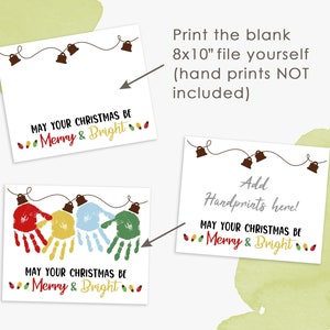 handprint christmas lights, kids crafts, merry & bright, printable, instant download image 2
