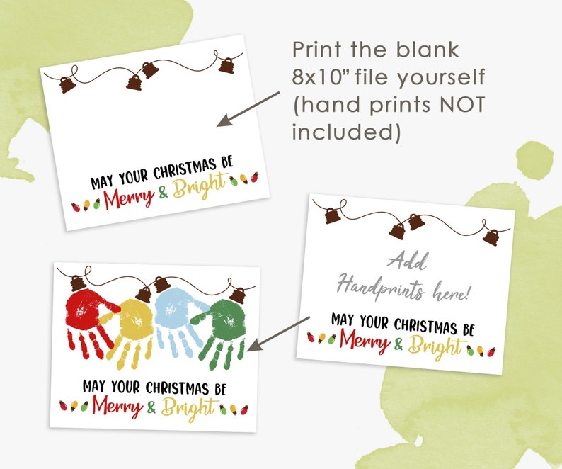 handprint christmas lights, kids crafts, merry & bright, printable, instant download image 2