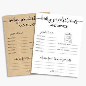 cartões de previsão e conselhos para bebês, jogos rústicos para chá de bebê, kraft + preto e branco, para impressão, download instantâneo