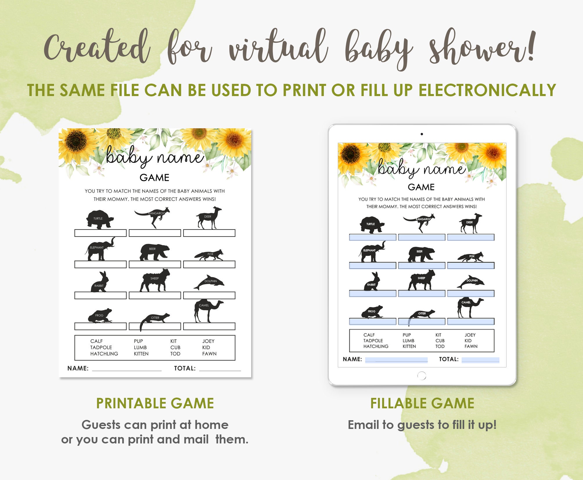 Baby animal names game virtual printable who is my mama | Etsy