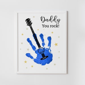 Gitaar handafdruk kunstambacht, Daddy you rock, vaderdag DIY cadeau van baby of kinderen, afdrukbaar, direct downloaden
