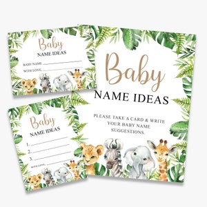 Baby Namen Ideen, Safari-Babypartyspiel, Schild + Karten, Namensvorschläge für Babys, Dschungel, printable, sofort Download