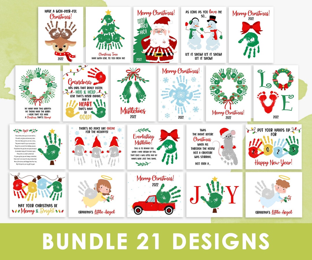 21 BUNDLE Christmas Handprint Art Footprint Art Preschool