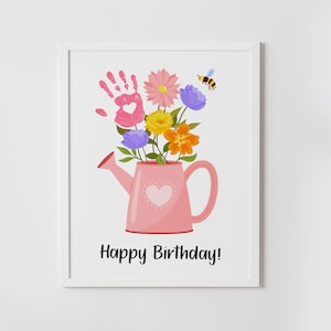 Artisanat d'art empreinte de main d'anniversaire, bricolage, carte, cadeau d'anniversaire de bébé, cadeau d'enfants, bouquet de fleurs, imprimable, TÉLÉCHARGEMENT IMMÉDIAT