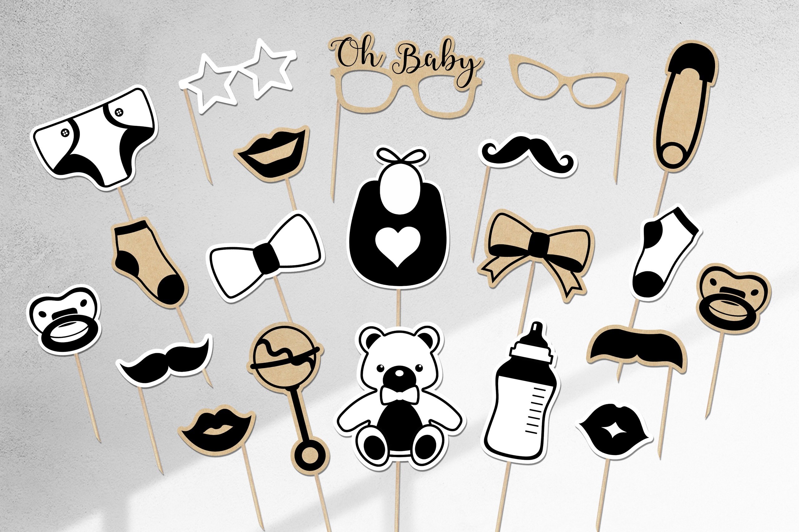 63 Rustic Baby Shower Photo Booth Props Kraft White Gender - Etsy
