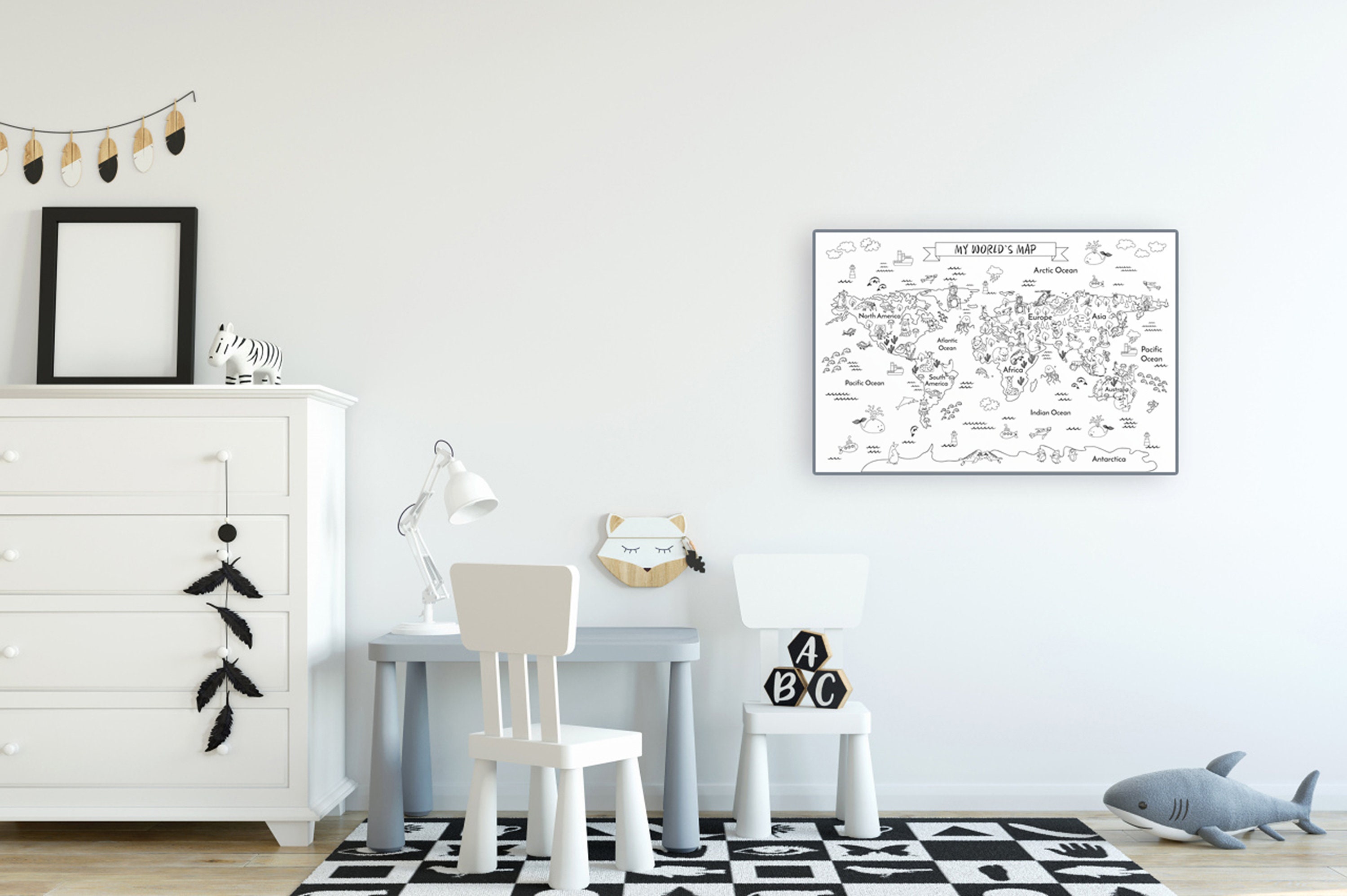 Kids Coloring World Map Kids Map Art Kids Coloring Page | Etsy