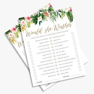 Tropical Bridal Shower Game: Would She Rather, Luau Theme (Digital Download)