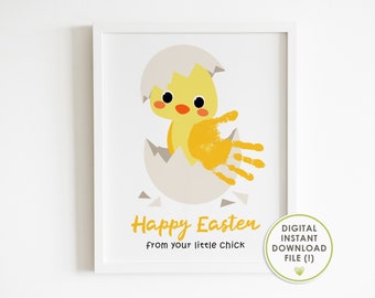 baby chick handprint art, printable easter craft, keepsake for kids