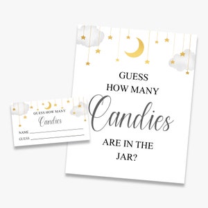 guess how many candies are in the jar, twinkle twinkle litle star baby shower game, moon and stars, printable, instant download