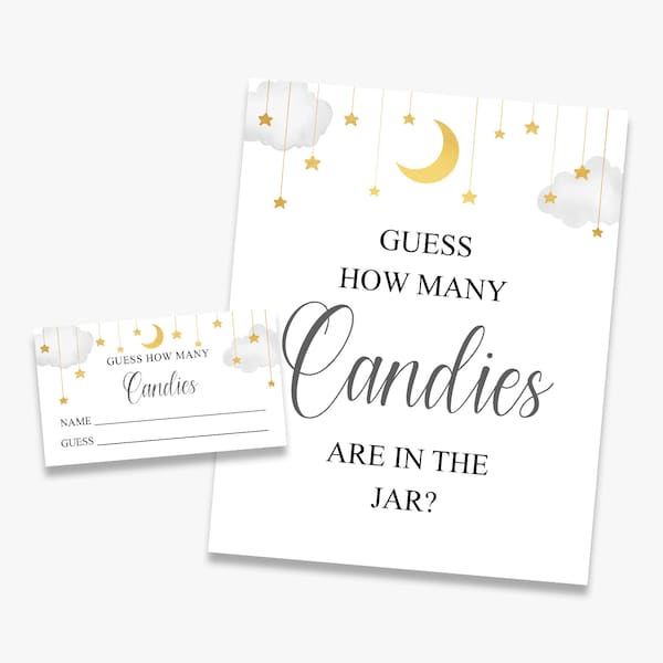 guess how many candies are in the jar, twinkle twinkle litle star baby shower game, moon and stars, printable, instant download