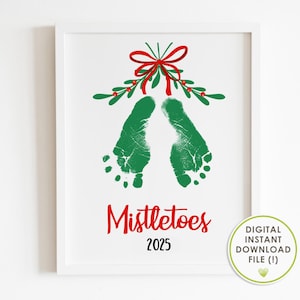 christmas footprint art, mistletoes, mistle-toes, christmas craft for baby, baby's first christmas, keepsake, printable, INSTANT DOWNLOAD