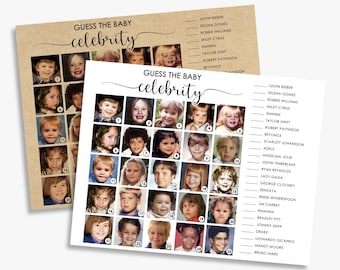 rustic baby shower games, guess the baby celebrity, who is that baby, guess the celebrity baby photos, printable, instant download