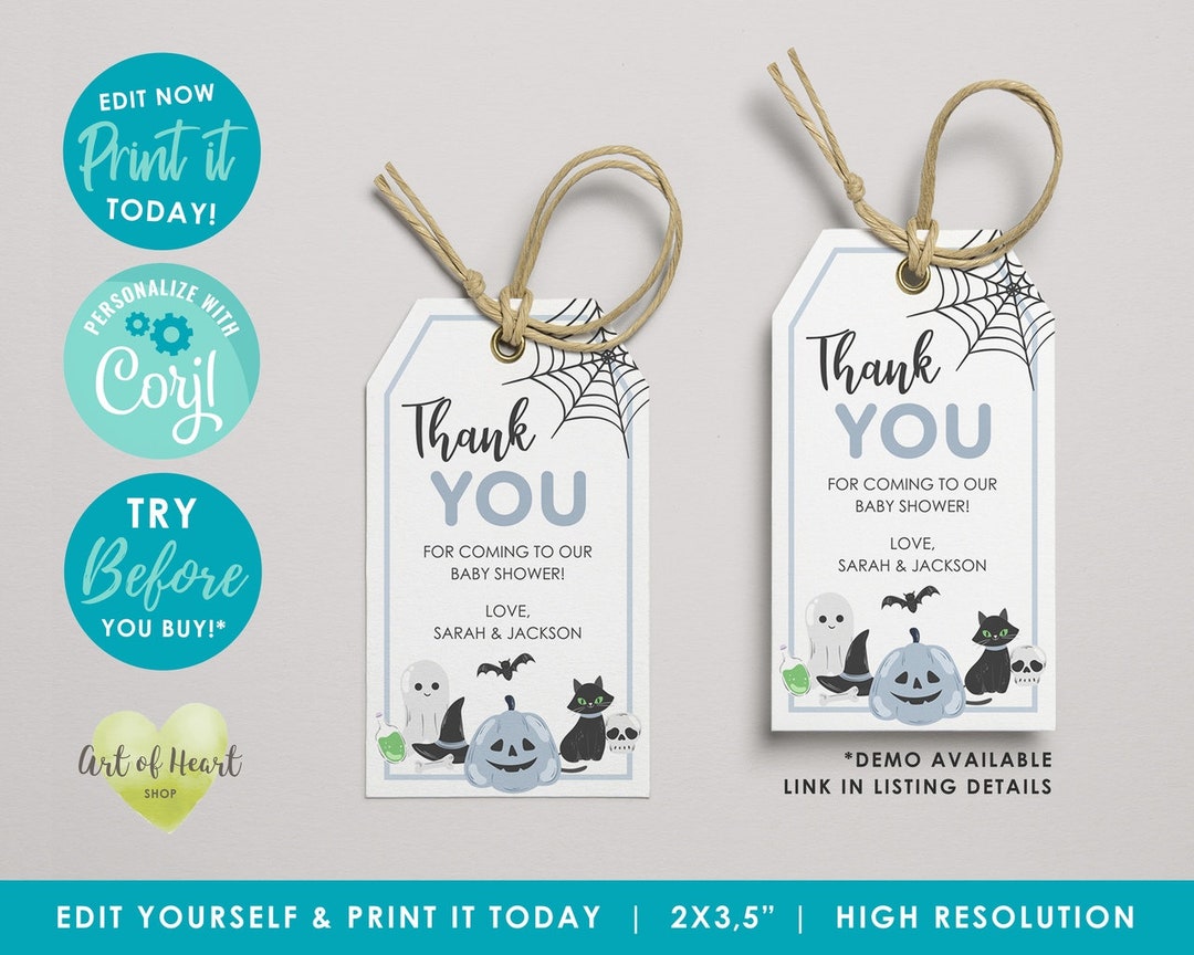 Editable Pastel Halloween Thank You Tags, Halloween Baby Shower ...
