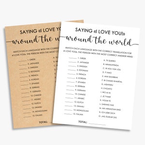 Dire ti amo in tutto il mondo, giochi rustici per la festa nuziale, in stile kraft + bianco e nero, stampabili, download immediato