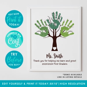 handprint art craft / teacher gift / personalized / thank you for helping me grow / preschool / kindergarten / teacher graduation gift