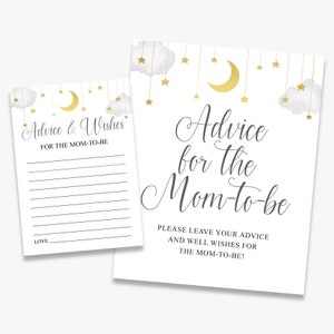 Conseils pour la future maman, baby shower petite étoile scintillante, panneau conseil + cartes, lune et étoiles, imprimable, téléchargement immédiat