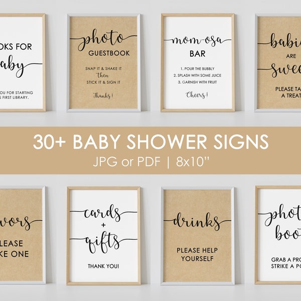 30+ rustic baby shower sign, BUNDLE, gender neutral, kraft, black & white, printable, INSTANT DOWNLOAD